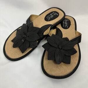 Born Womens Sandal Size 6 Black Thong Slide Flip Flop Big Flower Flat Vegan